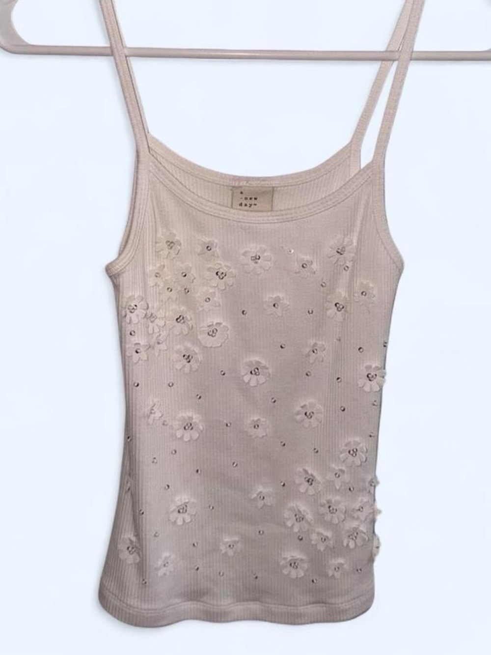 a new day White Floral Sequin Spaghetti Strap Tank